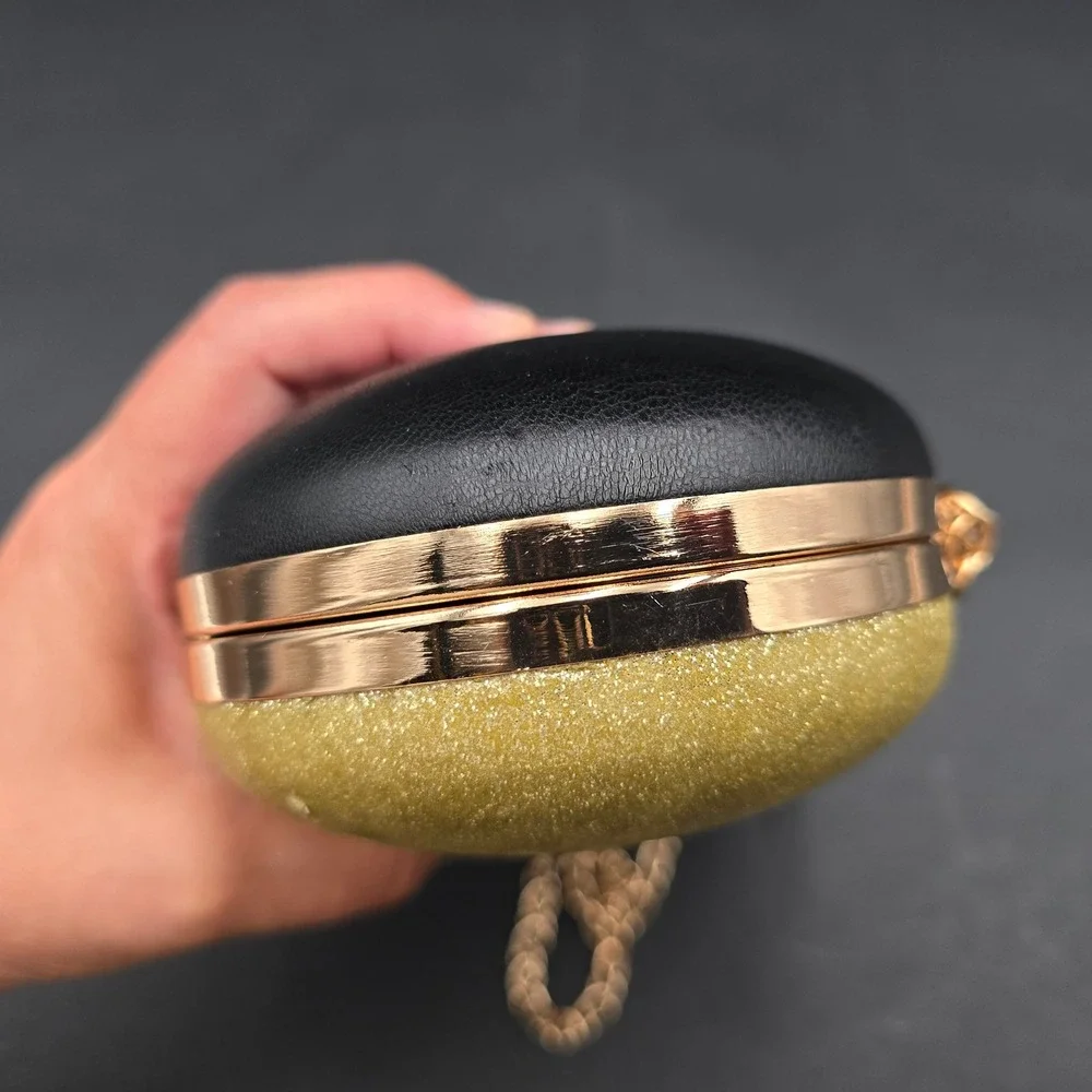 BAM Forever Sweet Pill Capsule Clutch Bag Gold Glitter Black Novelty Crossbody
